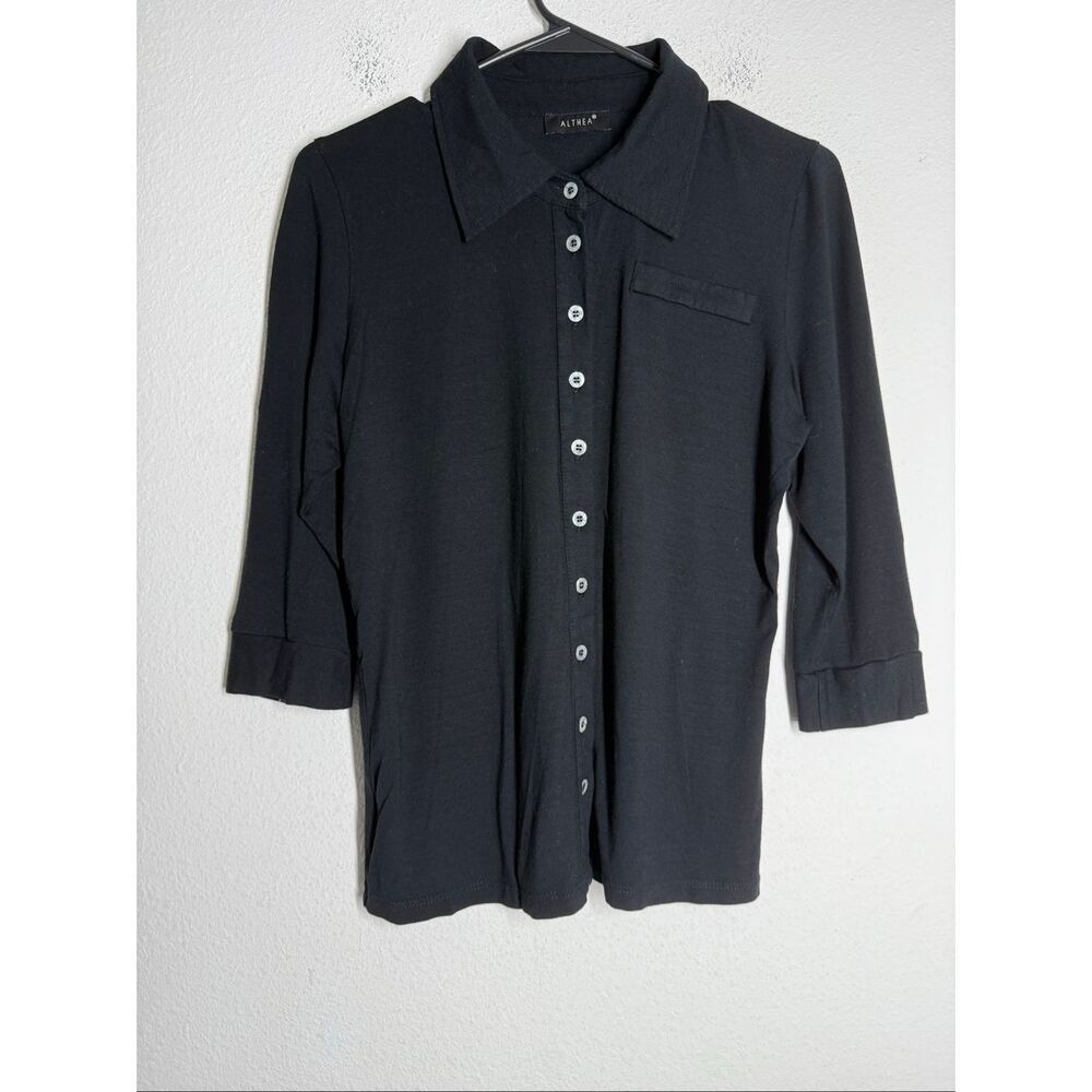 Althea Women’s No Wrinkles Blouse Button Down Shirt Black Size M See Description